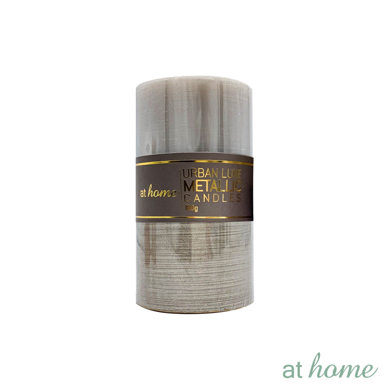 Natural Metallic Unscented Pillar Candle — Essential