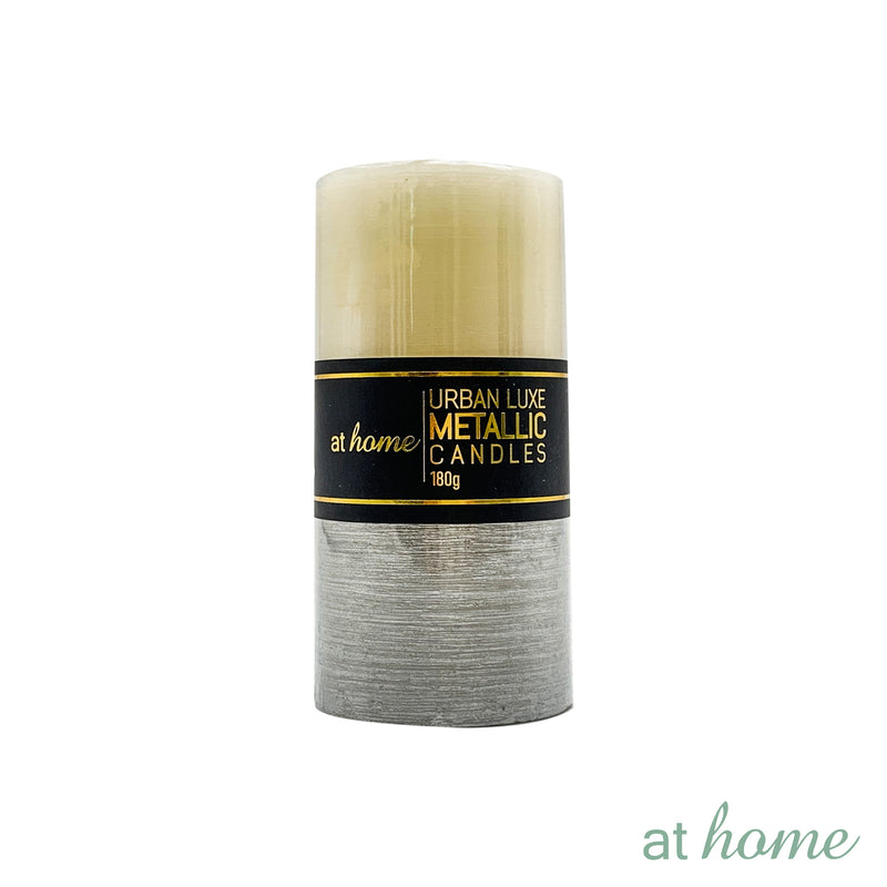 Natural Metallic Unscented Pillar Candle — Essential