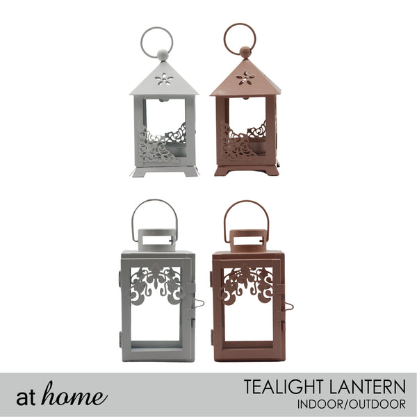 At Home Nordic White & Pink Metal Lantern Pillar Candle Holder, Home Décor, Hanging or Tabletop