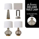 Uda & Ugo or Ulema & Udela Table Lamp Premium Glass Base Linen Shades — Deluxe Pieces