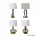 Uda & Ugo or Ulema & Udela Table Lamp Premium Glass Base Linen Shades — Deluxe Pieces