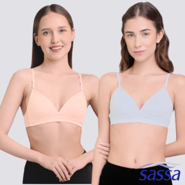 2-in-1 Pack Molded Pads Teens Bra With Adjustable Straps Underwear For Women