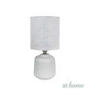 Zachary Table Lamp — Embossed Geometric Ceramic Base with Laser-Cut Fabric Shade