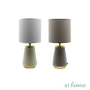 Zyppa & Zaina Table Lamp — Glossy Ceramic Base Metallic Gold Accent Warm Linen Shades