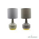 Zyppa & Zaina Table Lamp — Glossy Ceramic Base Metallic Gold Accent Warm Linen Shades
