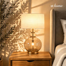 Uda & Ugo or Ulema & Udela Table Lamp Premium Glass Base Linen Shades — Deluxe Pieces