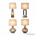 Uda & Ugo or Ulema & Udela Table Lamp Premium Glass Base Linen Shades — Deluxe Pieces