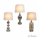 Xiomara & Xylo or Ximin Table Lamp Glass & Metal Accent Design — Deluxe Pieces