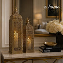 Xyla Metal Candle Holder Lantern Premium Antique Gold Finish — Deluxe Pieces