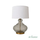 Uda & Ugo or Ulema & Udela Table Lamp Premium Glass Base Linen Shades — Deluxe Pieces