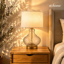 Uda & Ugo or Ulema & Udela Table Lamp Premium Glass Base Linen Shades — Deluxe Pieces