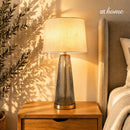 Uda & Ugo or Ulema & Udela Table Lamp Premium Glass Base Linen Shades — Deluxe Pieces