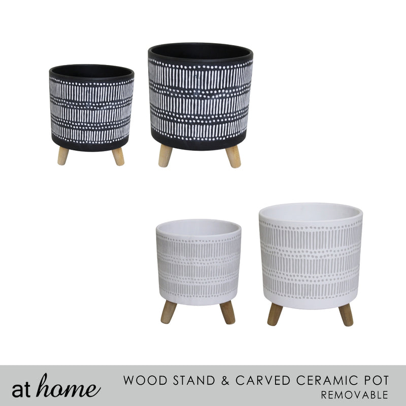 Gavin Ceramic Decorative Planter With Wooden Stand