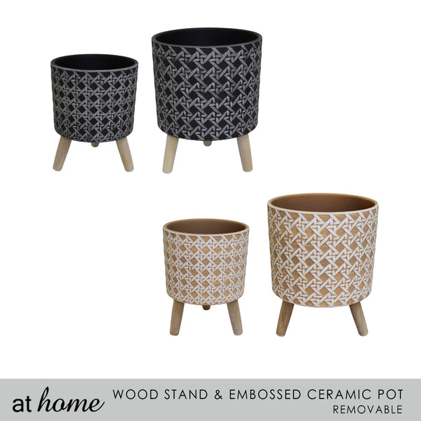 Gracy Nordic Ceramic Decorative Planter w/ Wooden Stand