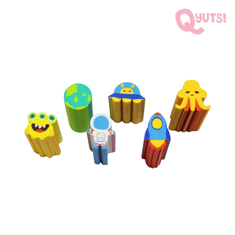 Cosmic Alien Pencil Rubber Eraser Set Of 6