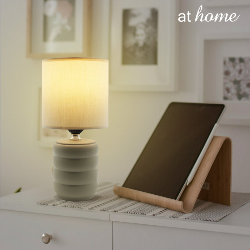 At Home Zivon Nordic Ceramic Table Lamp Linen Shade, Modern Warm Light, For Home & Office