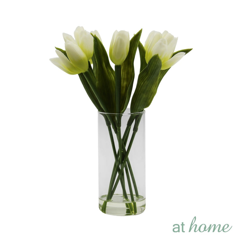 AT HOME Artificial Glass Potted Plant 1pc Hazona – Nordic Home Office Decoration, For Tabletop Shelf