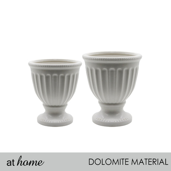 At Home Taylor Dolomite White Decorative Planter, Indoor Tabletop Display, Home Gardening