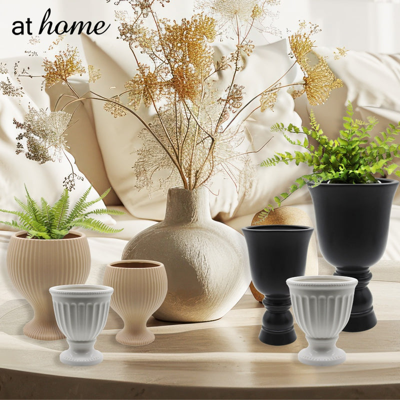 At Home Tamara Dolomite Taupe Decorative Planter, Indoor Tabletop Display, Home Gardening