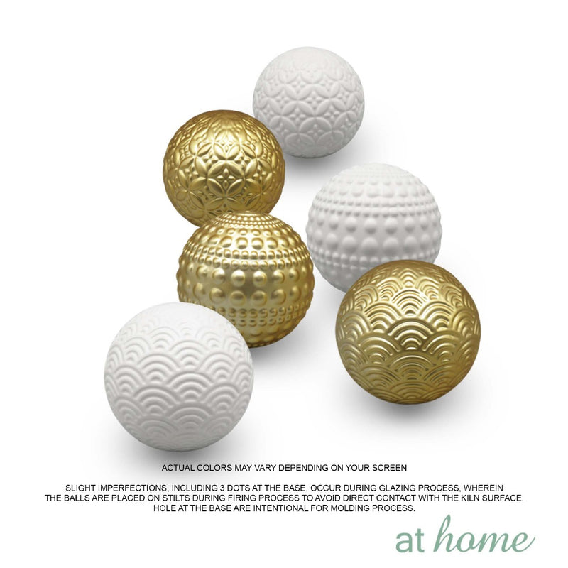 Rahi 1pc Ceramic Ball/Sphere At Home White/Gold Nordic Decor Ball For Bowl Vases Living Dining