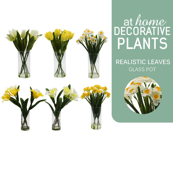 AT HOME Artificial Glass Potted Plant 1pc Hazona – Nordic Home Office Decoration, For Tabletop Shelf