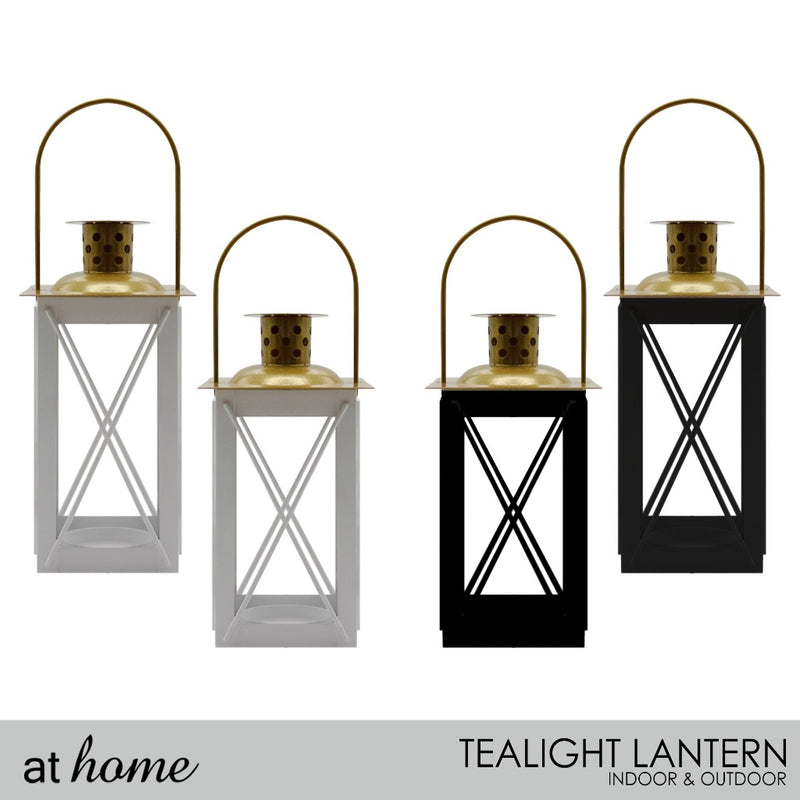 At Home Remi Nordic Metal Lantern Tealight Candle Holder, Home Décor, Hanging or Tabletop