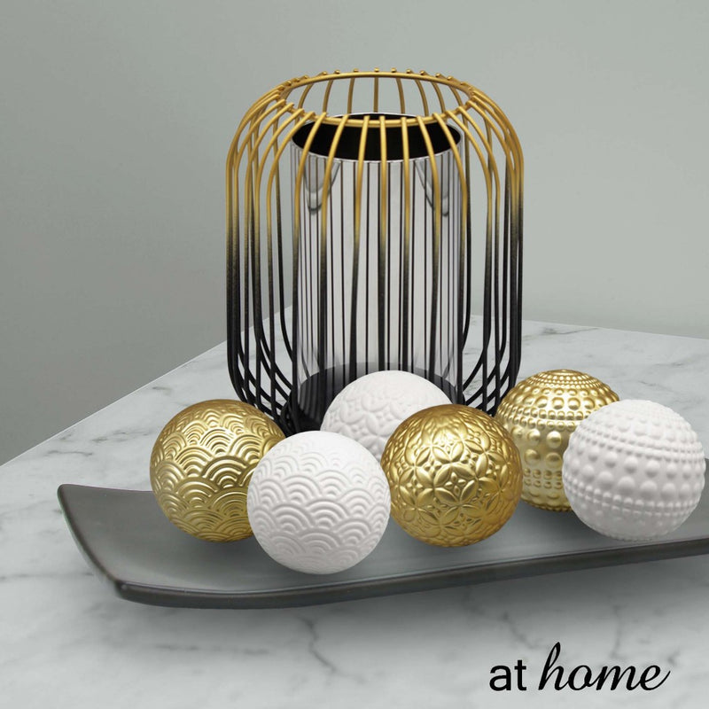 Rahi 1pc Ceramic Ball/Sphere At Home White/Gold Nordic Decor Ball For Bowl Vases Living Dining