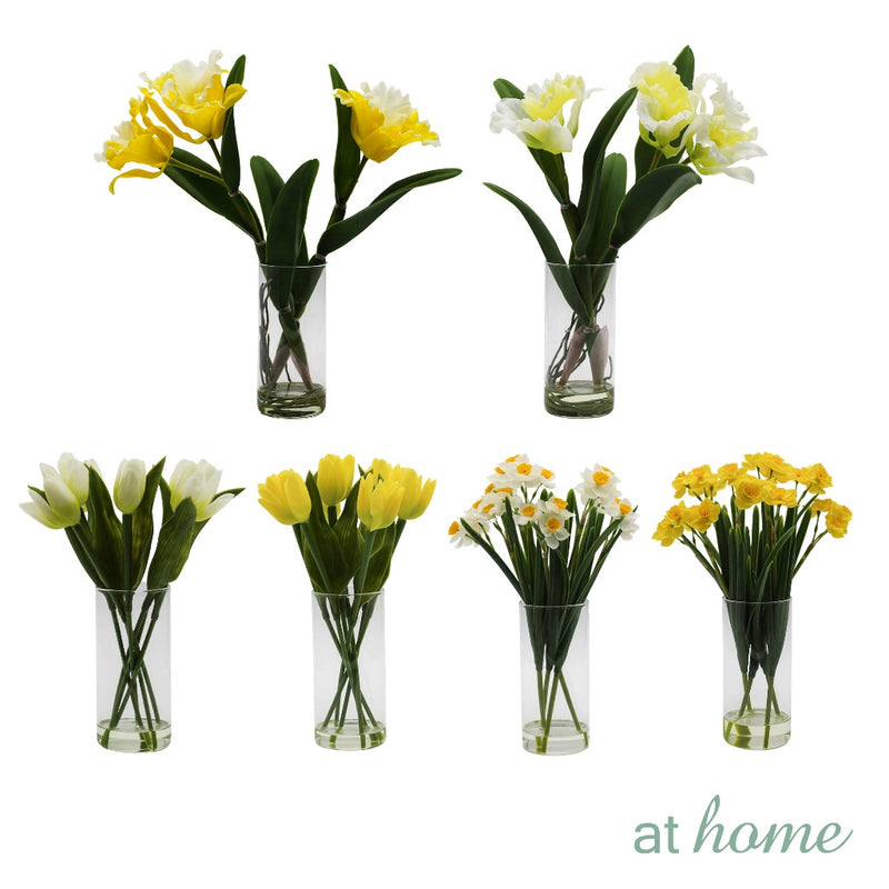 AT HOME Artificial Glass Potted Plant 1pc Hazona – Nordic Home Office Decoration, For Tabletop Shelf