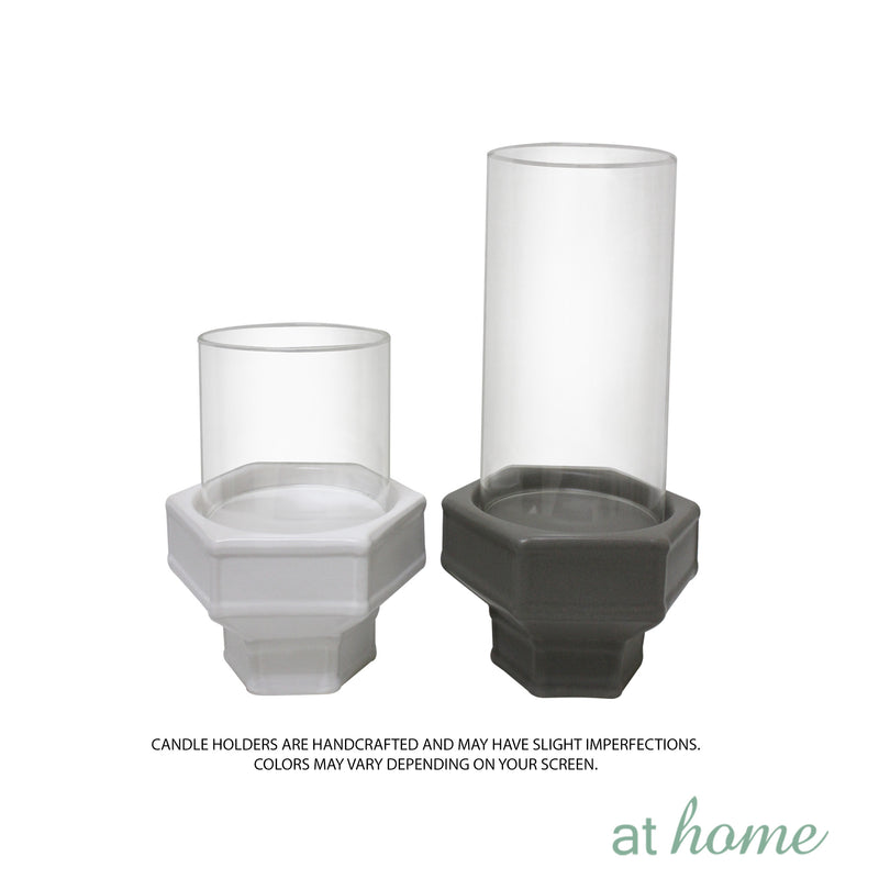 Deluxe Luke Ceramic Candle Holder w/ Hexagon Base & Removable Glass Cover