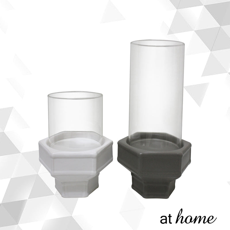 Deluxe Luke Ceramic Candle Holder w/ Hexagon Base & Removable Glass Cover