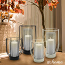 Deluxe Silvanna Metal Pillar Candle Holder w/ Glass Jar