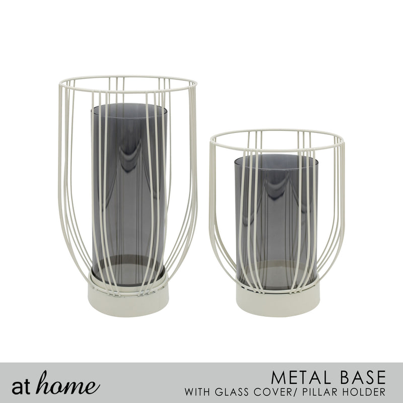Deluxe Silvanna Metal Pillar Candle Holder w/ Glass Jar