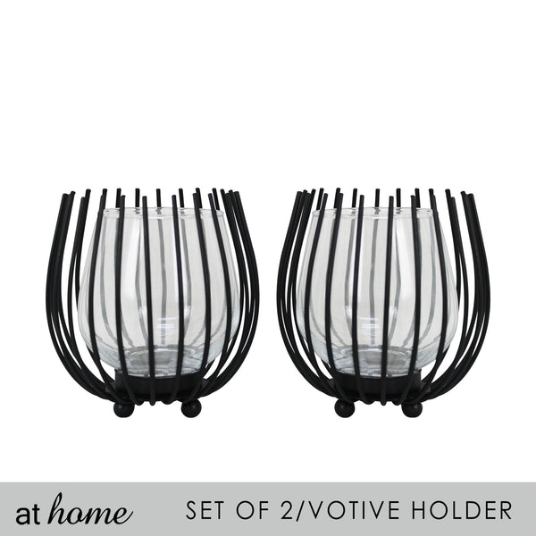 Deluxe Sonya Set of 2 Metal Tealight Candle Holder w/ Glass