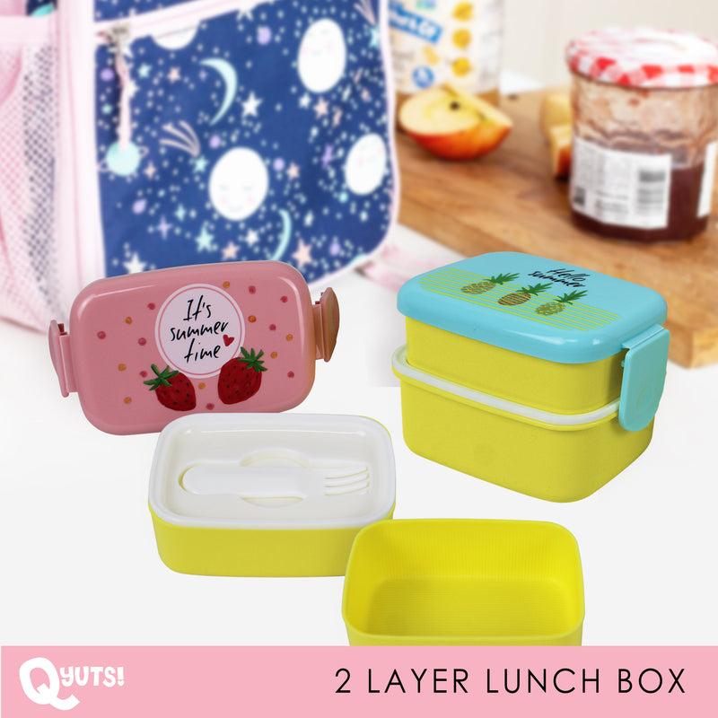 Fruity Mini Lunch Box w/ Fork Stackable 2 Layer Food Container