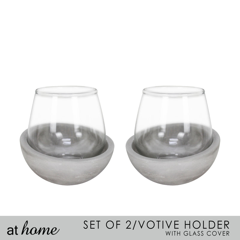 Deluxe Set of 2 Somine Cement Candle Holder w/ Glass