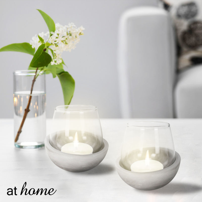 Deluxe Set of 2 Somine Cement Candle Holder w/ Glass