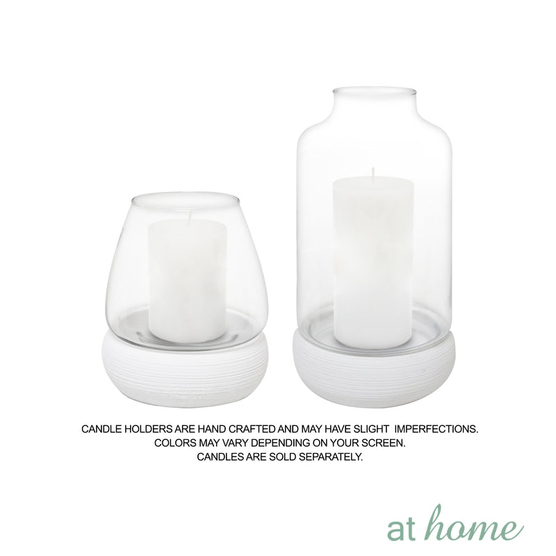 Deluxe Sonya Cement Candle Holder Home Decor w/ Glass