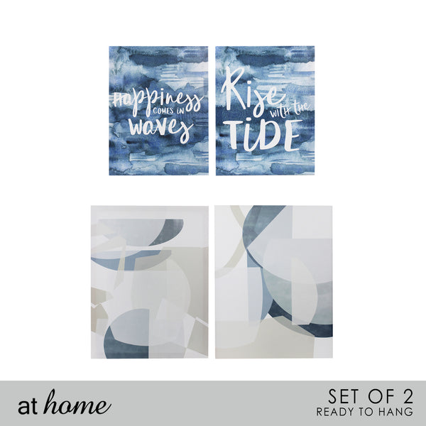 Set of 2 Blue Abstract & Statement Canvas Wall Art Decor