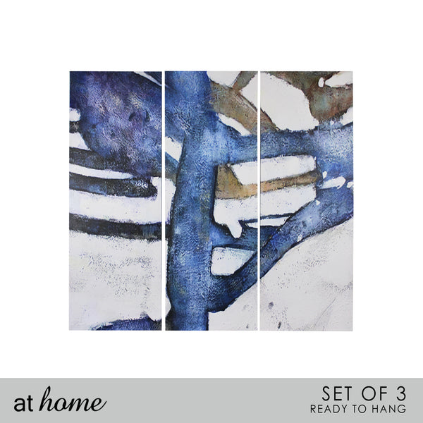 Set of 3 Sapphire Abstract Canvas Wall Art