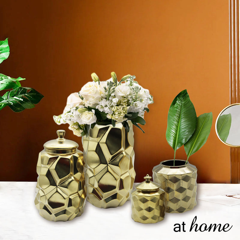 Deluxe Golden Ceramic Flower Vase w/ Cover