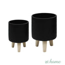 Yasmine Cement Decorative Planter w/ Wooden Stand