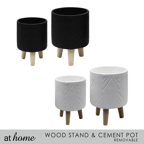 Yasmine Cement Decorative Planter w/ Wooden Stand