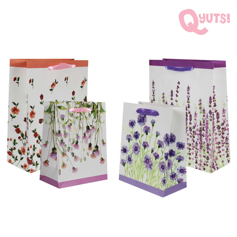 Spring Flowers Paper Gift Bag w/ Glitters[RANDOM DESIGN]