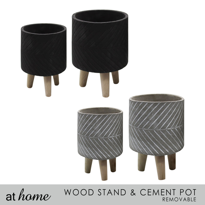 Ysabel Cement Decorative Planter w/ Wooden Stand