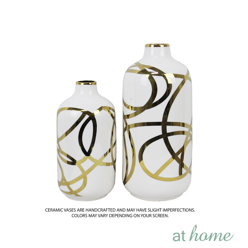Deluxe Shine Ceramic Flower Vase w/ Gold Accent