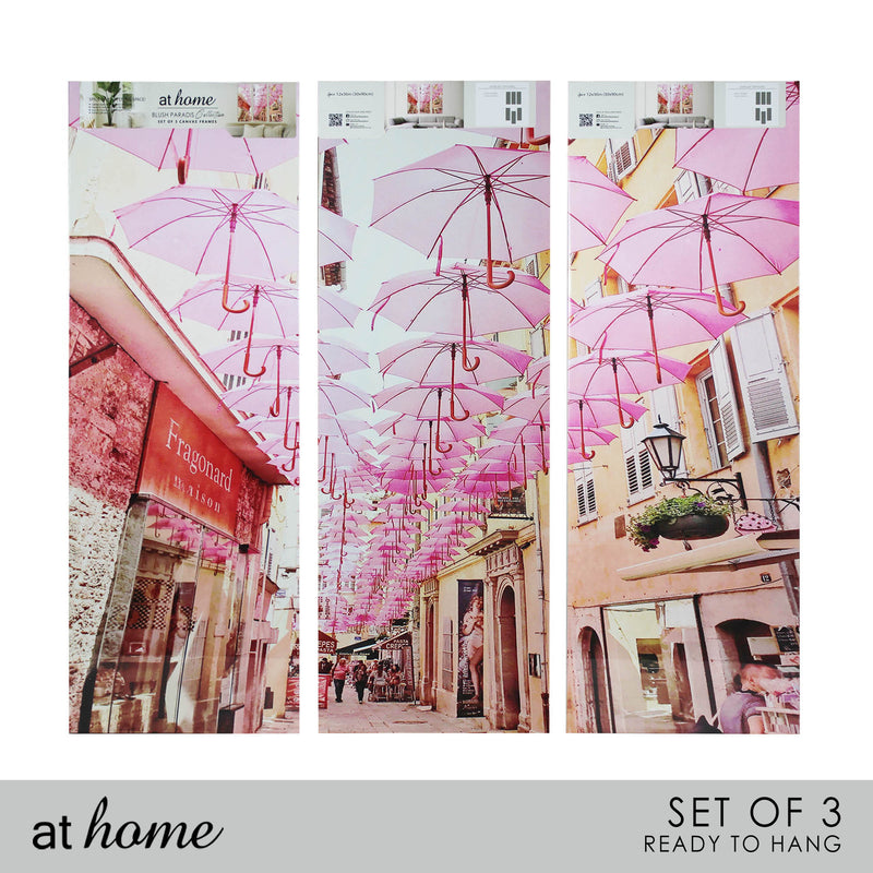 Set of 3 Pink Umbrellas Canvas Wall Art