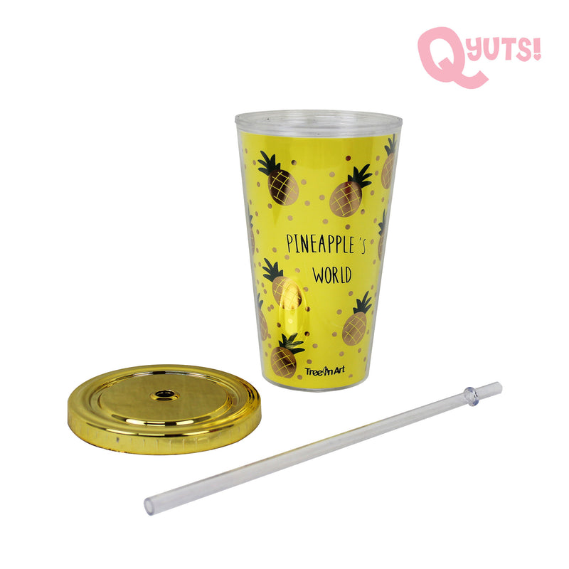 Pineapple World Tumbler With Cover and Straw