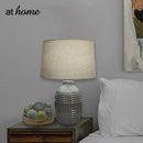 Deluxe Lined Pattern Ceramic Table Lamp with Linen Shade