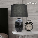 Deluxe Lined Pattern Ceramic Table Lamp with Linen Shade