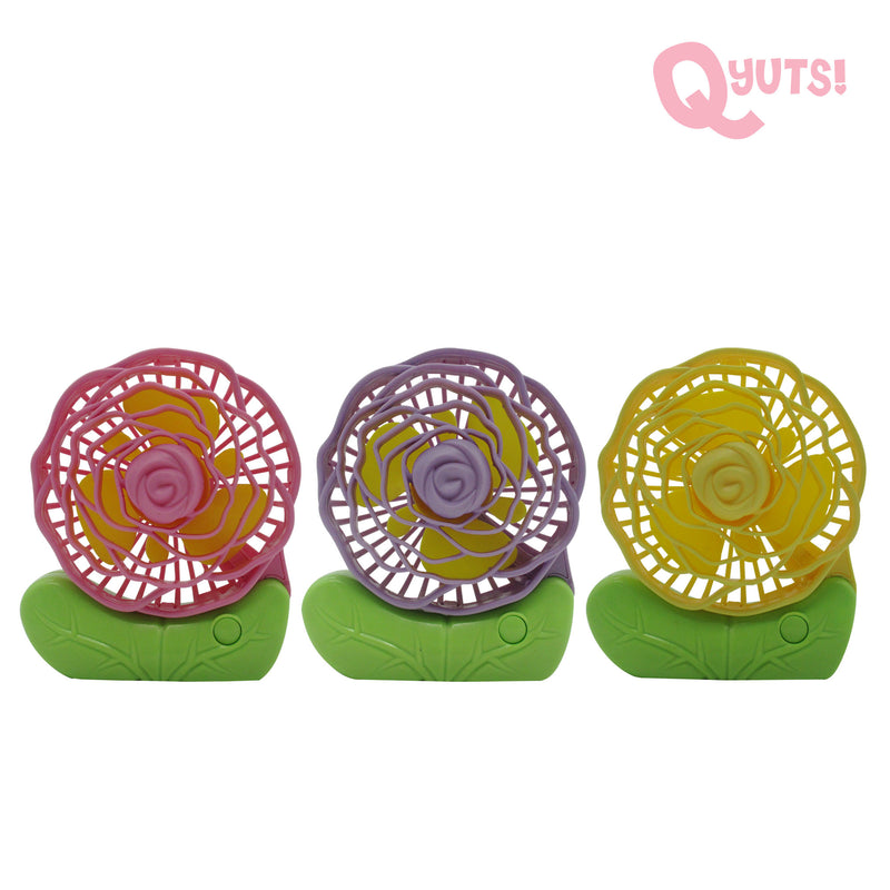 Rose Rechargeable Mini Fan With Foldable Holder